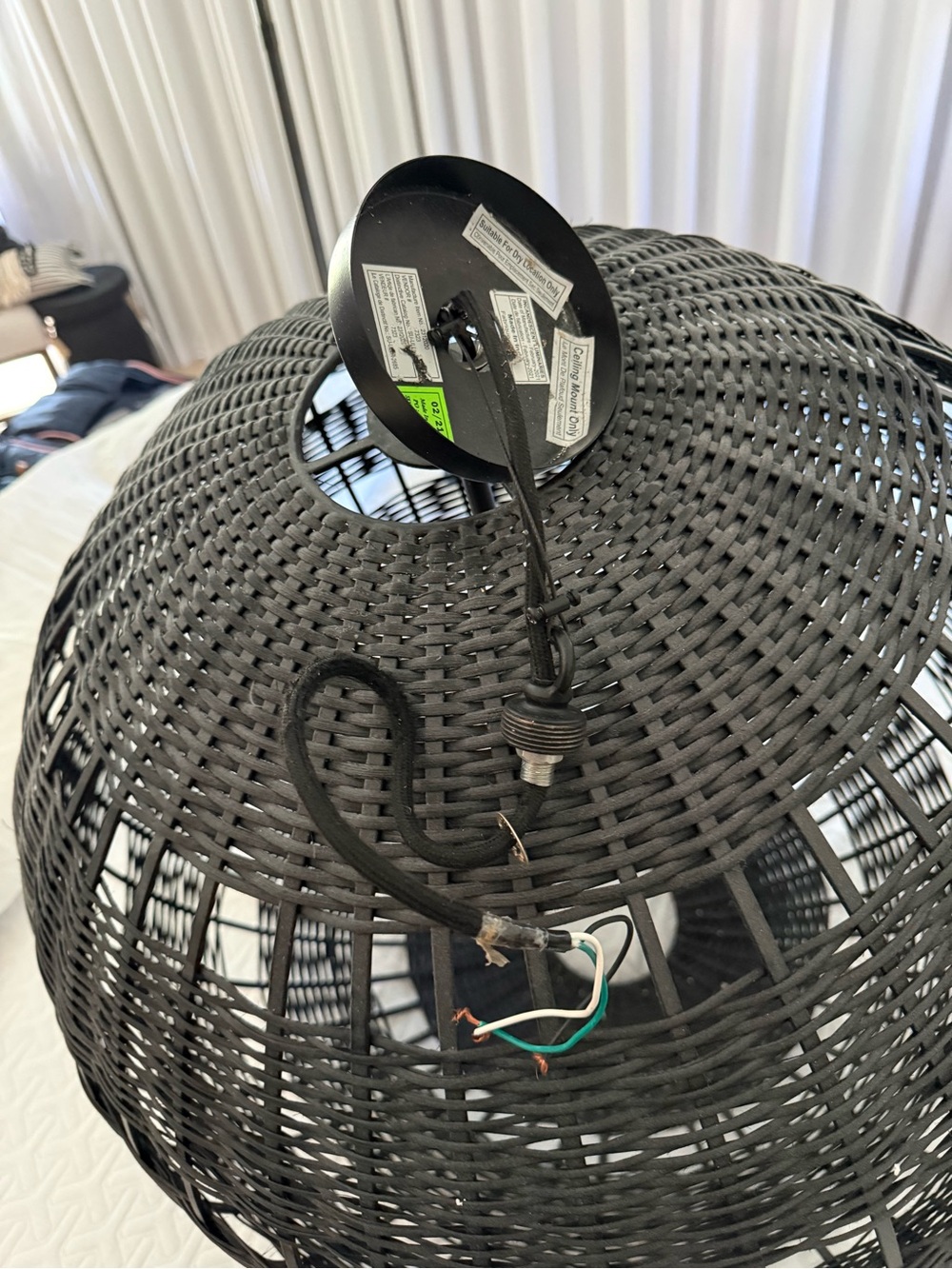 Black Woven Rattan Pendant Light Fixture - Unbranded